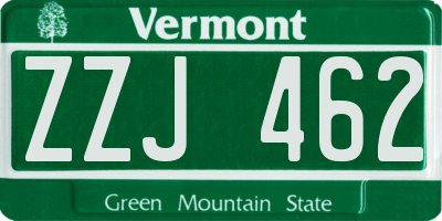 VT license plate ZZJ462