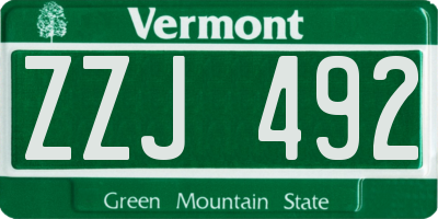 VT license plate ZZJ492