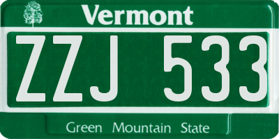 VT license plate ZZJ533