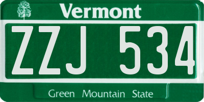 VT license plate ZZJ534