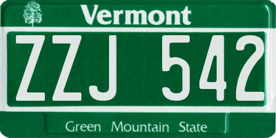 VT license plate ZZJ542