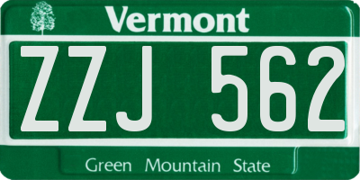 VT license plate ZZJ562