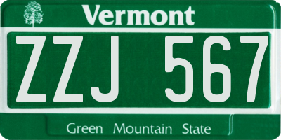 VT license plate ZZJ567