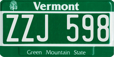 VT license plate ZZJ598