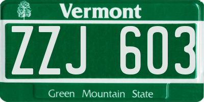 VT license plate ZZJ603