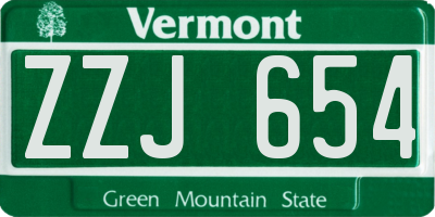 VT license plate ZZJ654