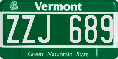 VT license plate ZZJ689