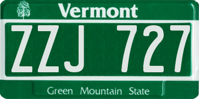 VT license plate ZZJ727