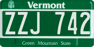 VT license plate ZZJ742