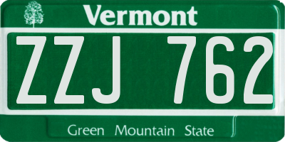 VT license plate ZZJ762