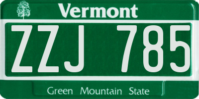 VT license plate ZZJ785