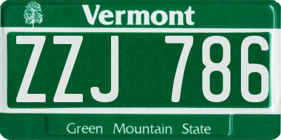 VT license plate ZZJ786