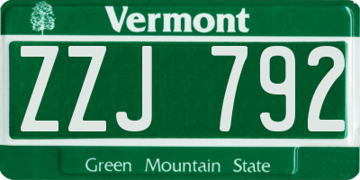 VT license plate ZZJ792