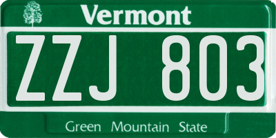 VT license plate ZZJ803