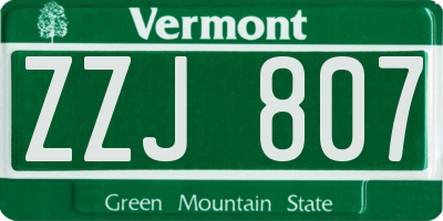 VT license plate ZZJ807