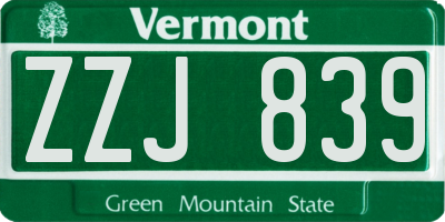 VT license plate ZZJ839