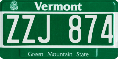 VT license plate ZZJ874
