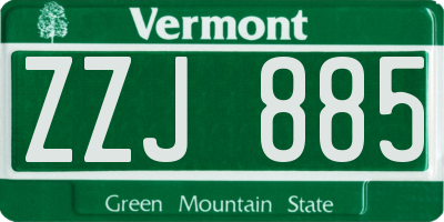 VT license plate ZZJ885