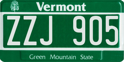 VT license plate ZZJ905