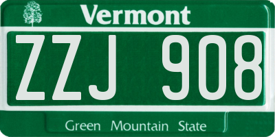 VT license plate ZZJ908