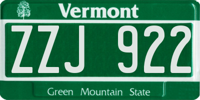 VT license plate ZZJ922