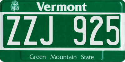 VT license plate ZZJ925