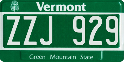VT license plate ZZJ929
