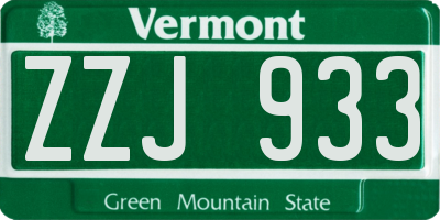 VT license plate ZZJ933