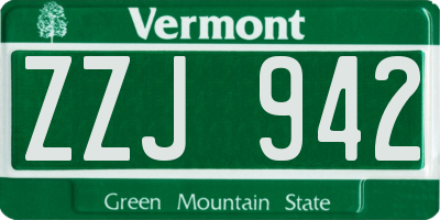 VT license plate ZZJ942
