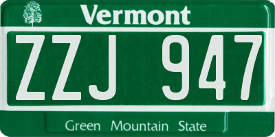 VT license plate ZZJ947