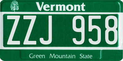 VT license plate ZZJ958