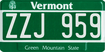 VT license plate ZZJ959