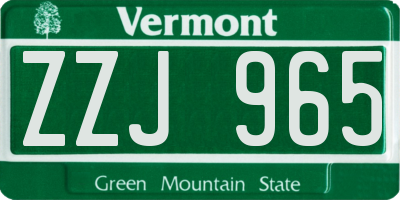 VT license plate ZZJ965