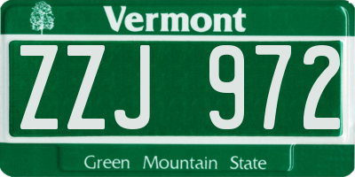 VT license plate ZZJ972