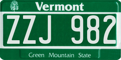 VT license plate ZZJ982