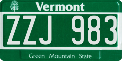 VT license plate ZZJ983
