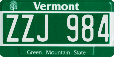 VT license plate ZZJ984