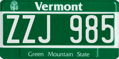 VT license plate ZZJ985