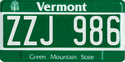 VT license plate ZZJ986