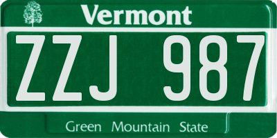 VT license plate ZZJ987