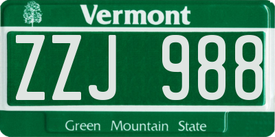 VT license plate ZZJ988