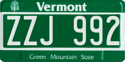 VT license plate ZZJ992