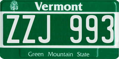 VT license plate ZZJ993
