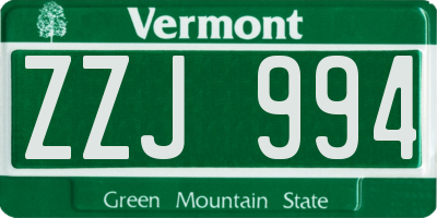 VT license plate ZZJ994