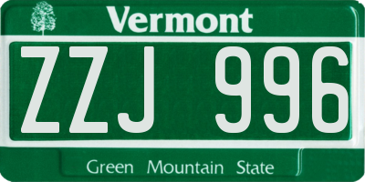 VT license plate ZZJ996