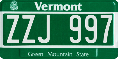 VT license plate ZZJ997