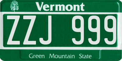 VT license plate ZZJ999