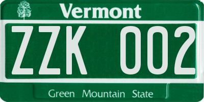 VT license plate ZZK002