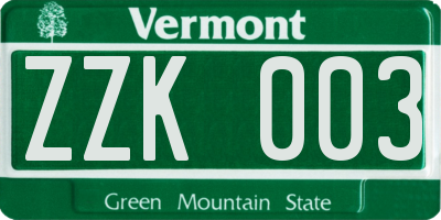 VT license plate ZZK003