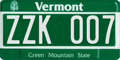 VT license plate ZZK007